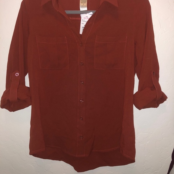 Rust Chiffon Button Down Shirt - Picture 2 of 4